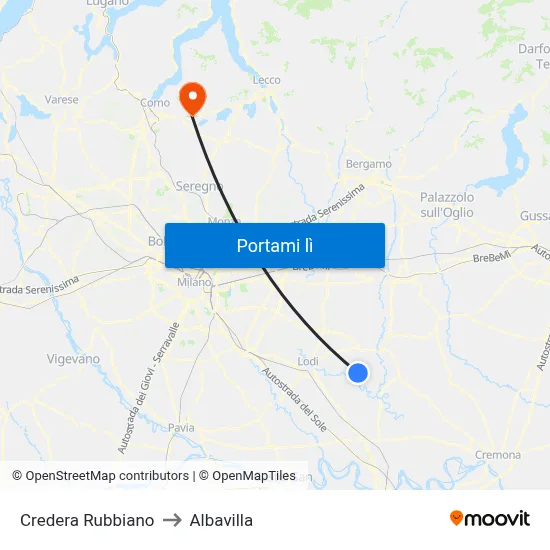 Credera Rubbiano to Albavilla map