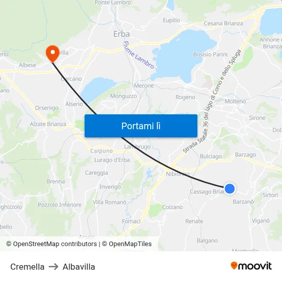 Cremella to Albavilla map