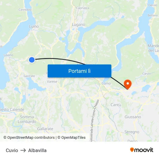 Cuvio to Albavilla map