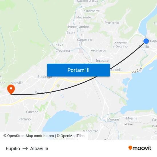 Eupilio to Albavilla map