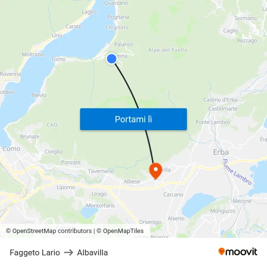 Faggeto Lario to Albavilla map