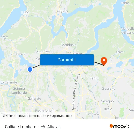 Galliate Lombardo to Albavilla map