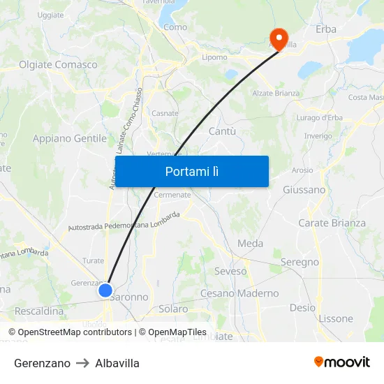 Gerenzano to Albavilla map