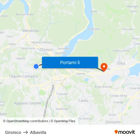 Gironico to Albavilla map