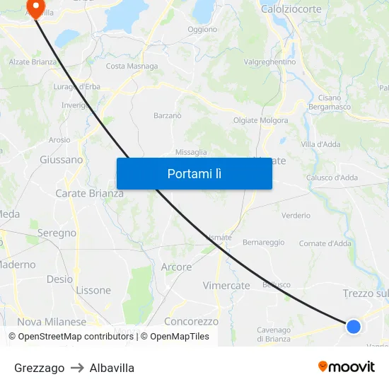 Grezzago to Albavilla map