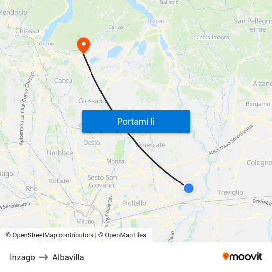 Inzago to Albavilla map