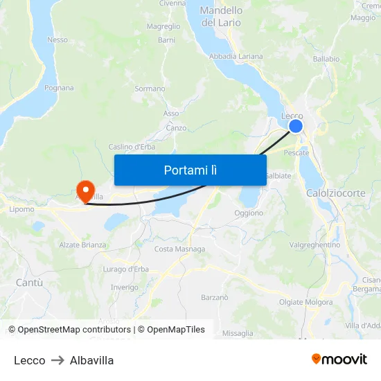 Lecco to Albavilla map