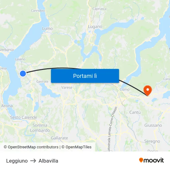Leggiuno to Albavilla map