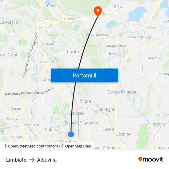 Limbiate to Albavilla map