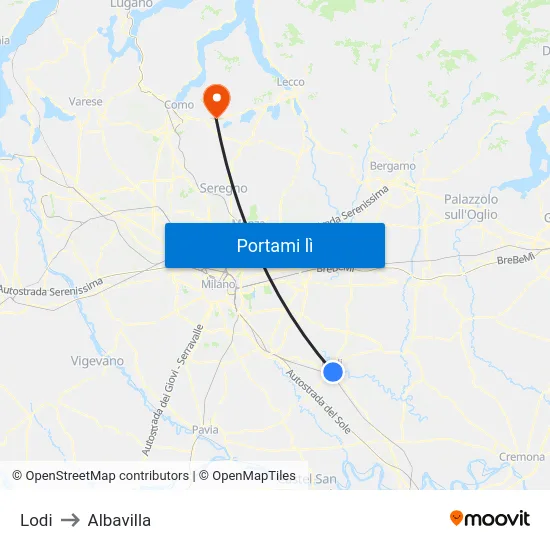 Lodi to Albavilla map