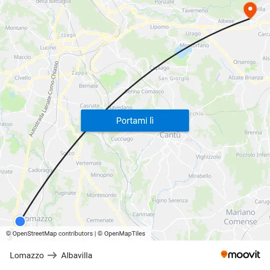 Lomazzo to Albavilla map