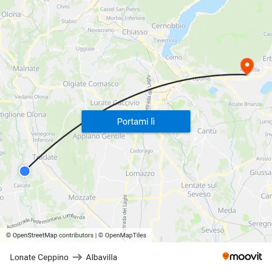 Lonate Ceppino to Albavilla map