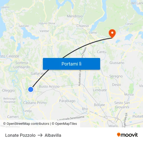 Lonate Pozzolo to Albavilla map