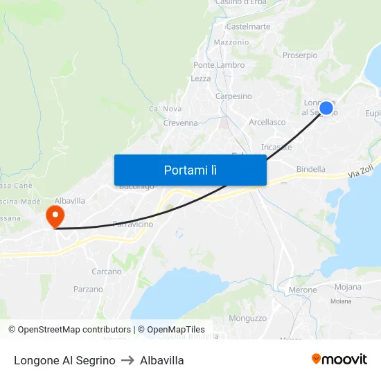 Longone Al Segrino to Albavilla map