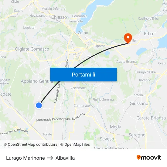 Lurago Marinone to Albavilla map