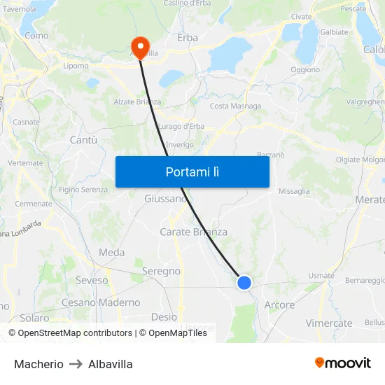 Macherio to Albavilla map