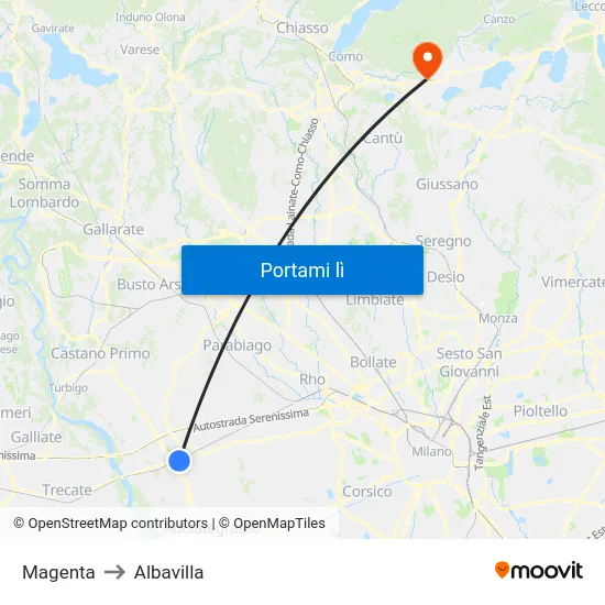 Magenta to Albavilla map