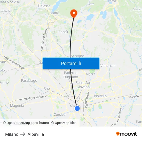 Milano to Albavilla map