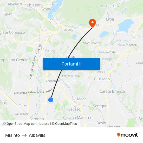 Misinto to Albavilla map