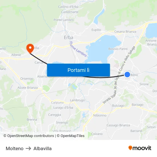 Molteno to Albavilla map