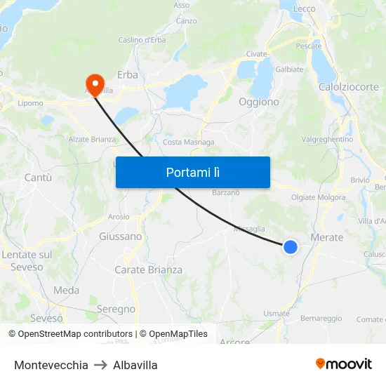 Montevecchia to Albavilla map