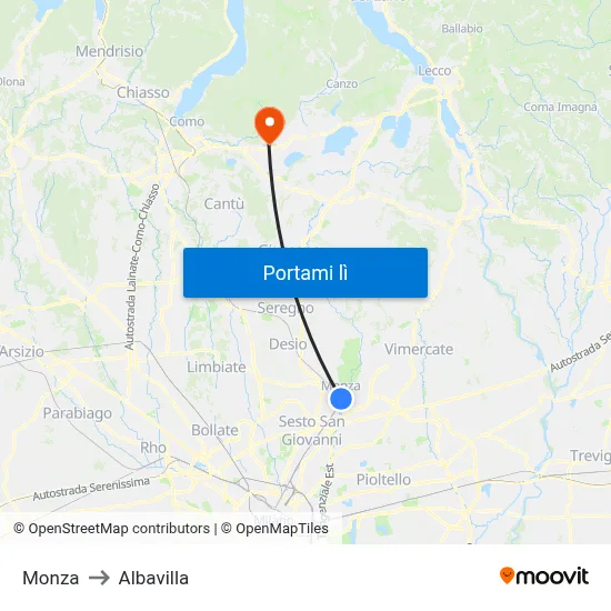 Monza to Albavilla map