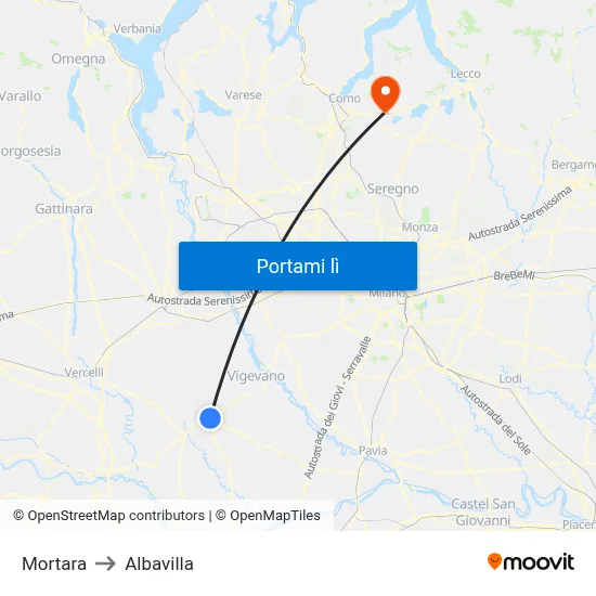 Mortara to Albavilla map