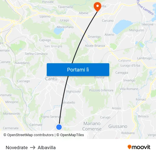 Novedrate to Albavilla map