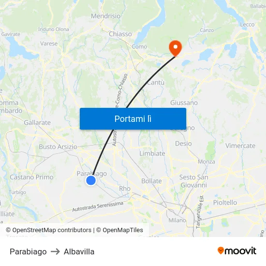 Parabiago to Albavilla map
