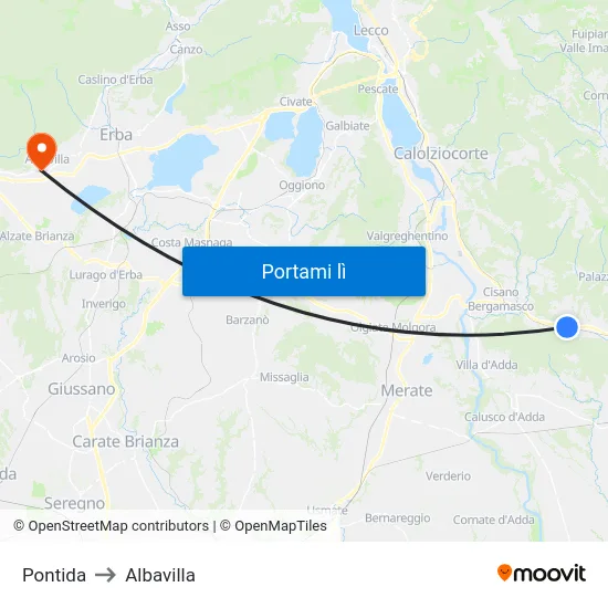 Pontida to Albavilla map