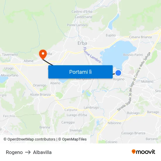 Rogeno to Albavilla map