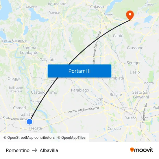 Romentino to Albavilla map