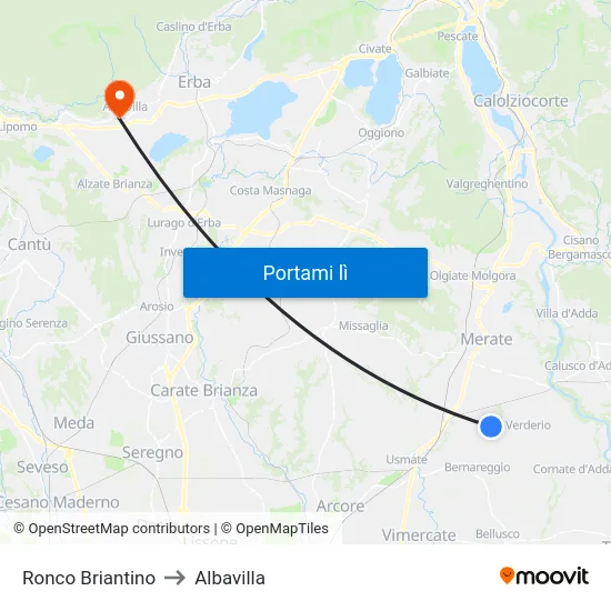 Ronco Briantino to Albavilla map