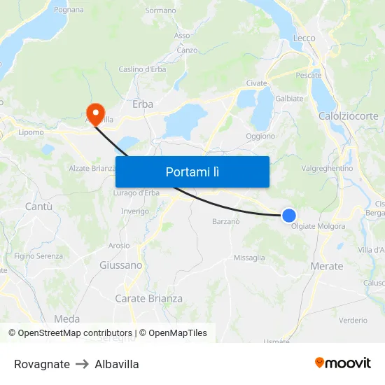 Rovagnate to Albavilla map