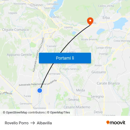 Rovello Porro to Albavilla map