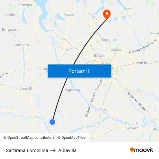 Sartirana Lomellina to Albavilla map
