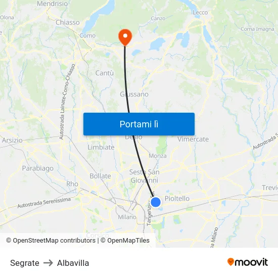 Segrate to Albavilla map