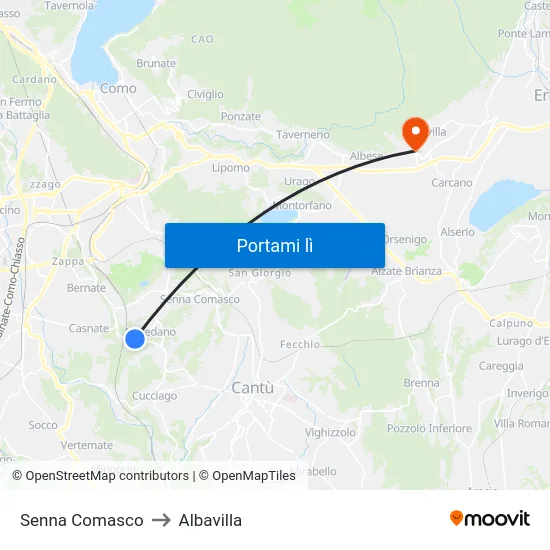 Senna Comasco to Albavilla map
