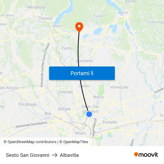 Sesto San Giovanni to Albavilla map