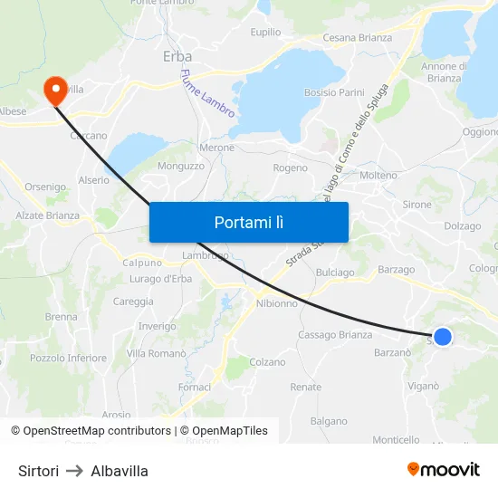 Sirtori to Albavilla map