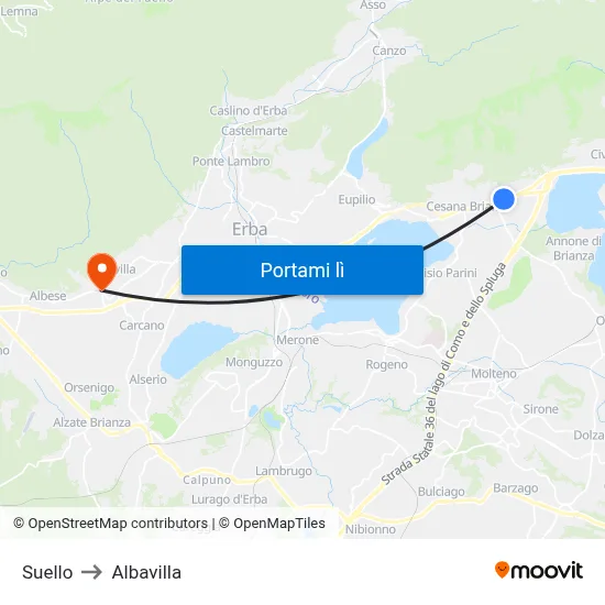 Suello to Albavilla map