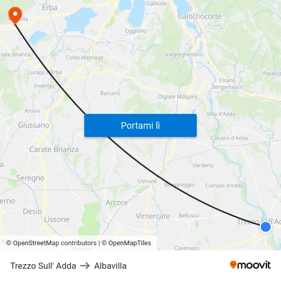 Trezzo Sull' Adda to Albavilla map