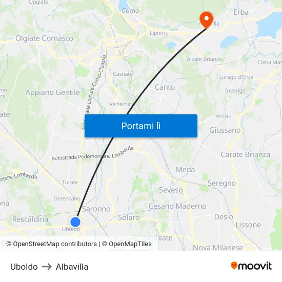 Uboldo to Albavilla map