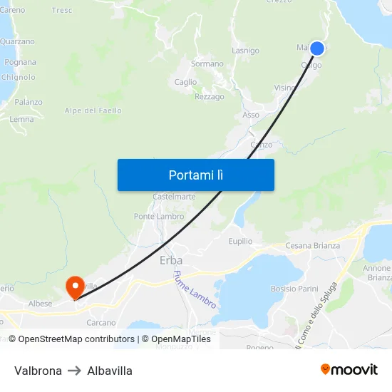 Valbrona to Albavilla map