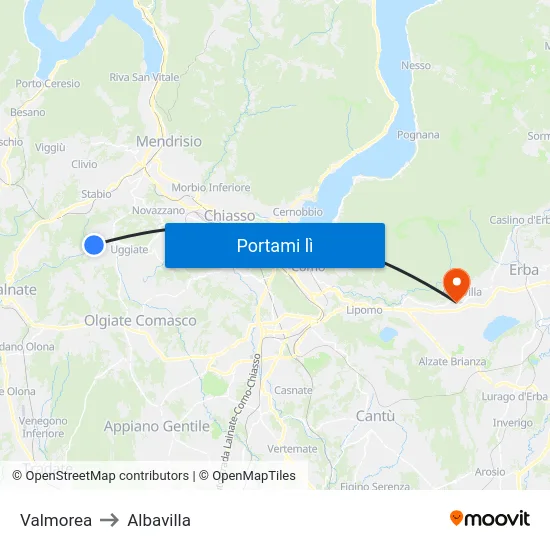 Valmorea to Albavilla map
