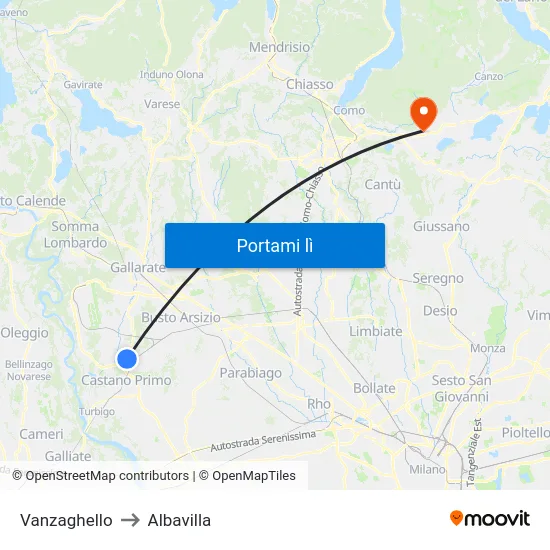 Vanzaghello to Albavilla map