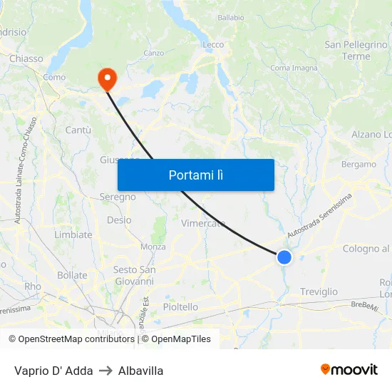 Vaprio D' Adda to Albavilla map