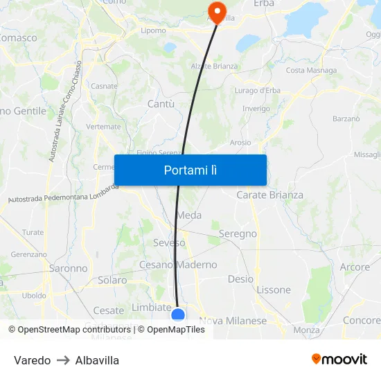 Varedo to Albavilla map