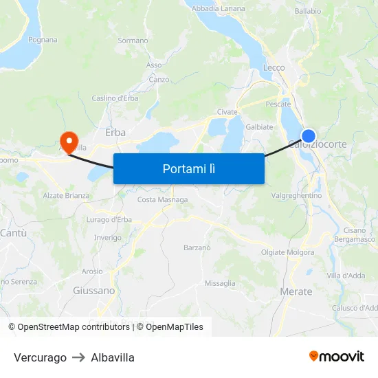 Vercurago to Albavilla map