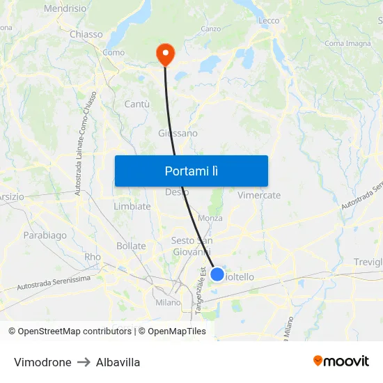 Vimodrone to Albavilla map